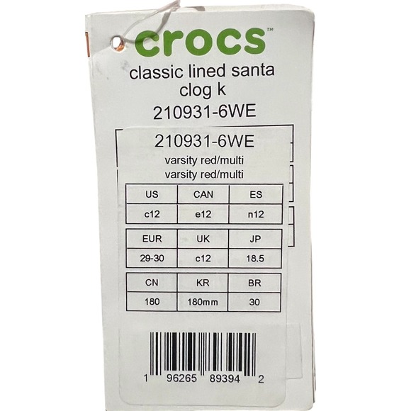 Crocs Kids Classic Lined Santa Clog K Red White Fuzzy Winter Size 12 Toddler - Picture 7 of 8